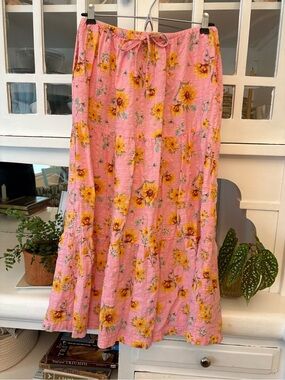 Old Navy Pink Maxi Skirt with Yellow Sunflower Print